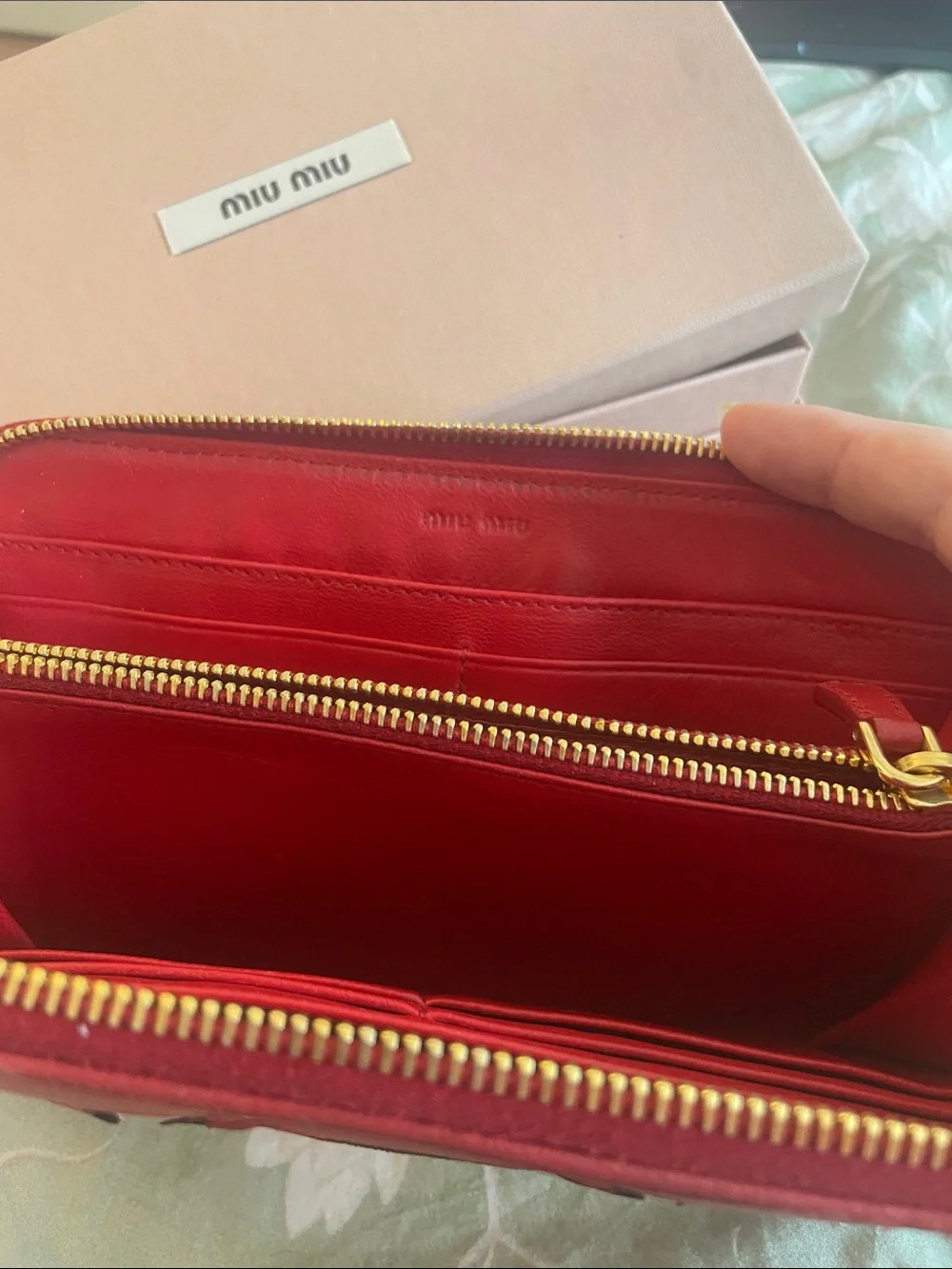 Miu Miu Pink Red Floral Appliqué Leather Zip Around Wallet Y2K Designer